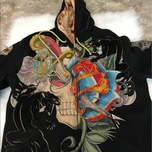 Christian Audigier Zippered Skull Sweater
